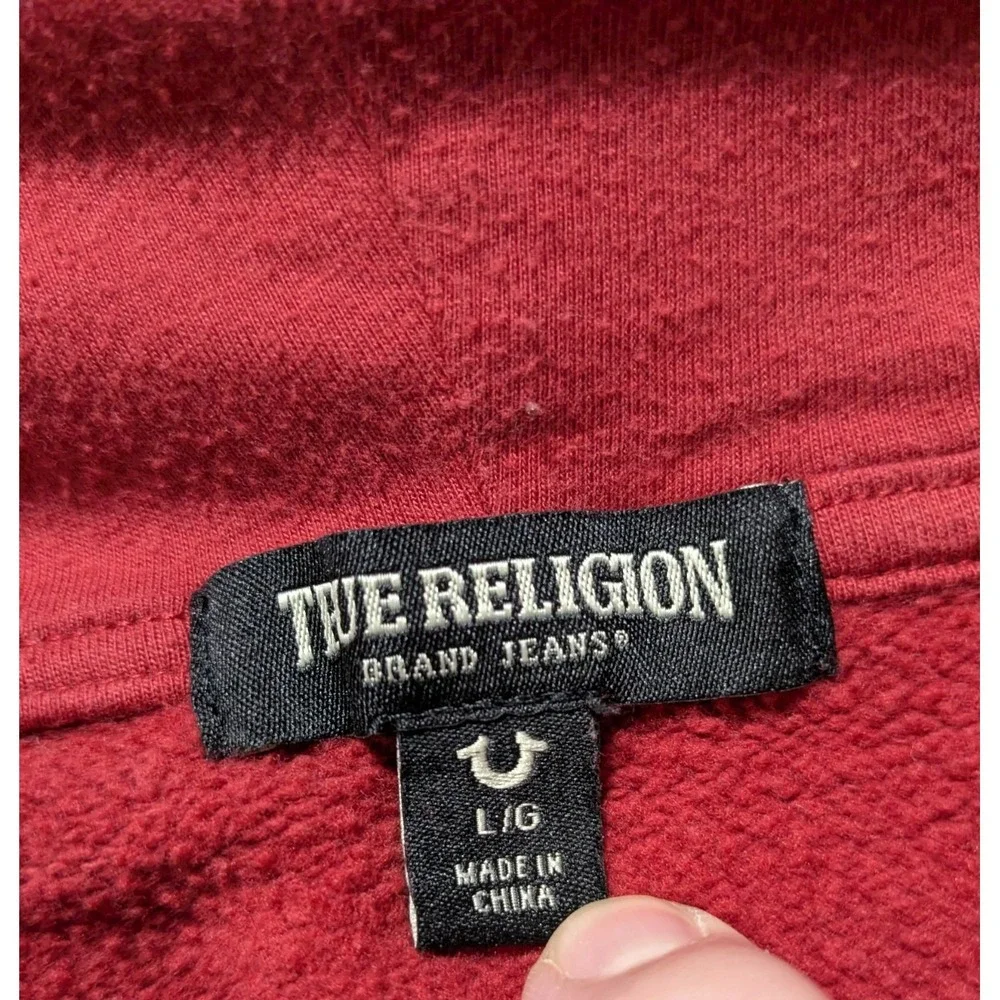 True Religion Buddha Hoodie - Men Large Burgundy Zip‎ Double-Sided